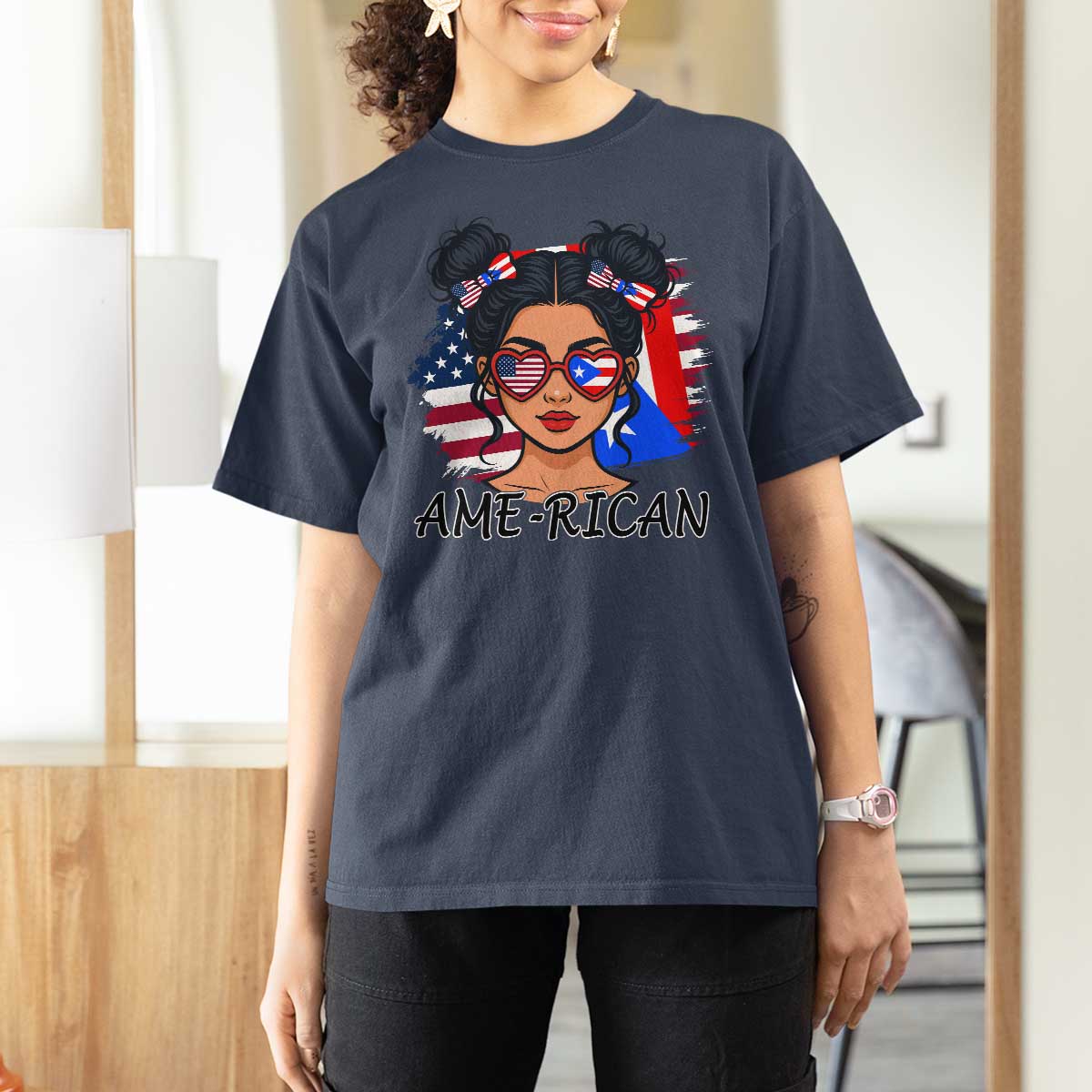 Puerto Rican American Girl T Shirt For Women AME-RICAN Boricua Pride
