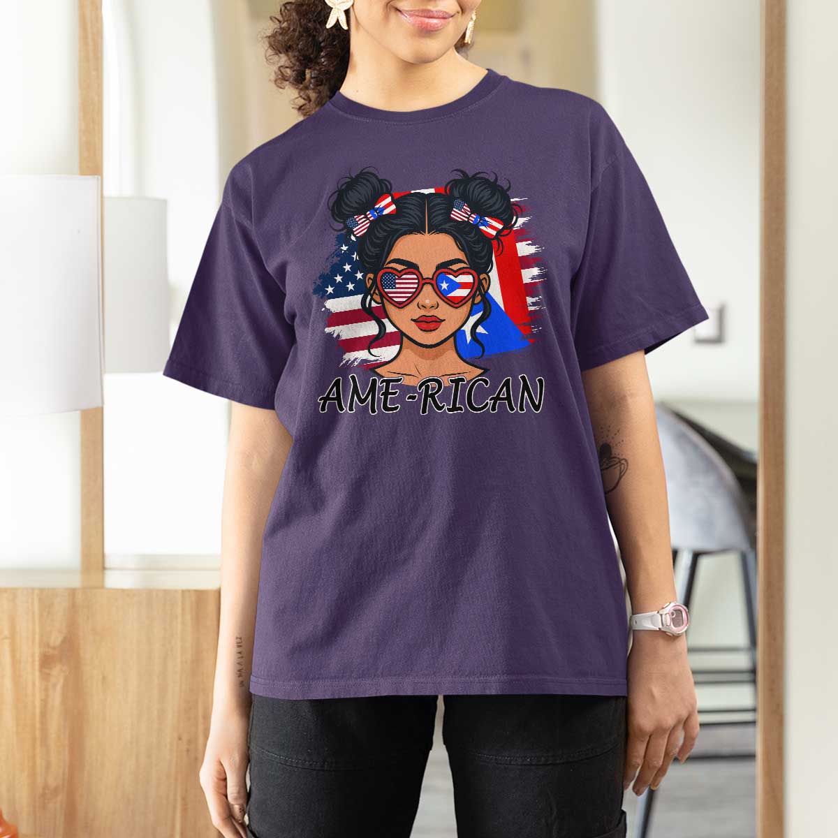 Puerto Rican American Girl T Shirt For Women AME-RICAN Boricua Pride