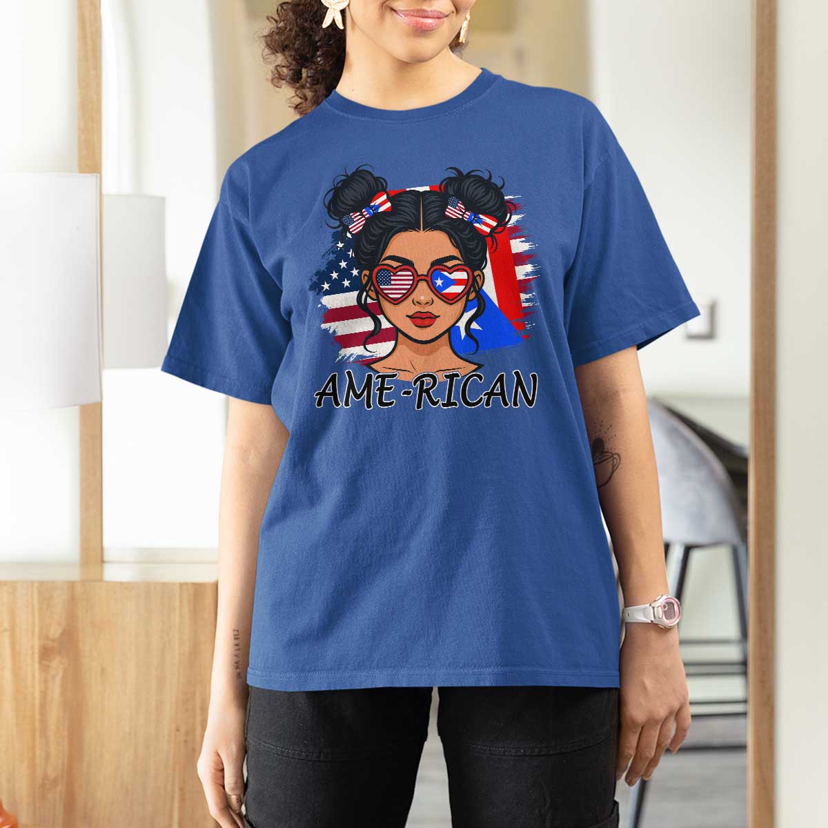 Puerto Rican American Girl T Shirt For Women AME-RICAN Boricua Pride