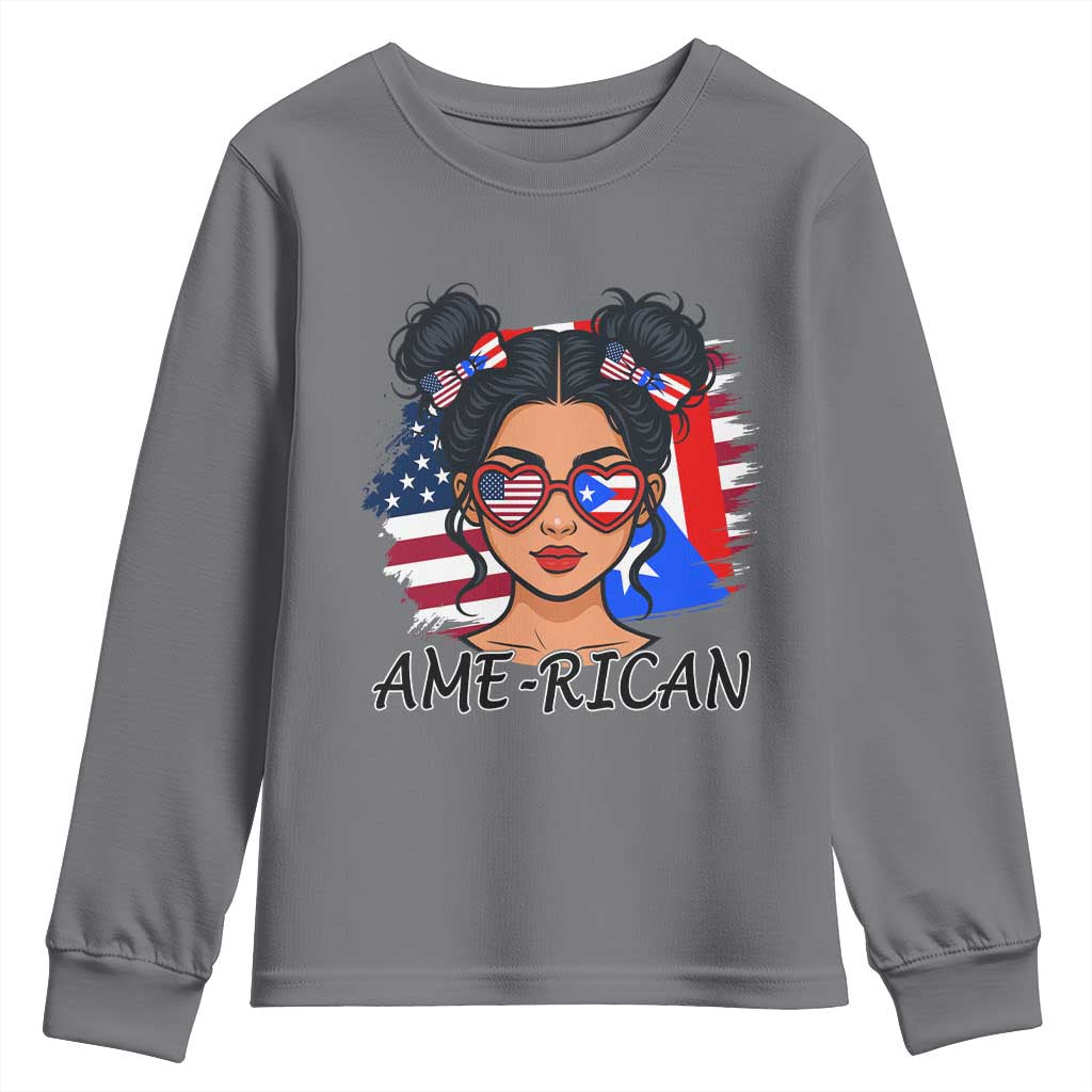 Puerto Rican American Girl Youth Sweatshirt AME-RICAN Boricua Pride