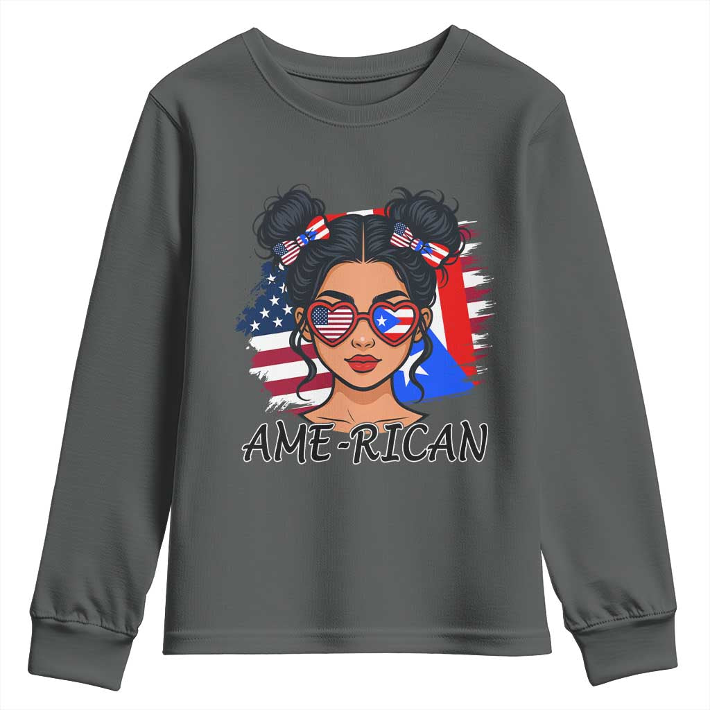 Puerto Rican American Girl Youth Sweatshirt AME-RICAN Boricua Pride