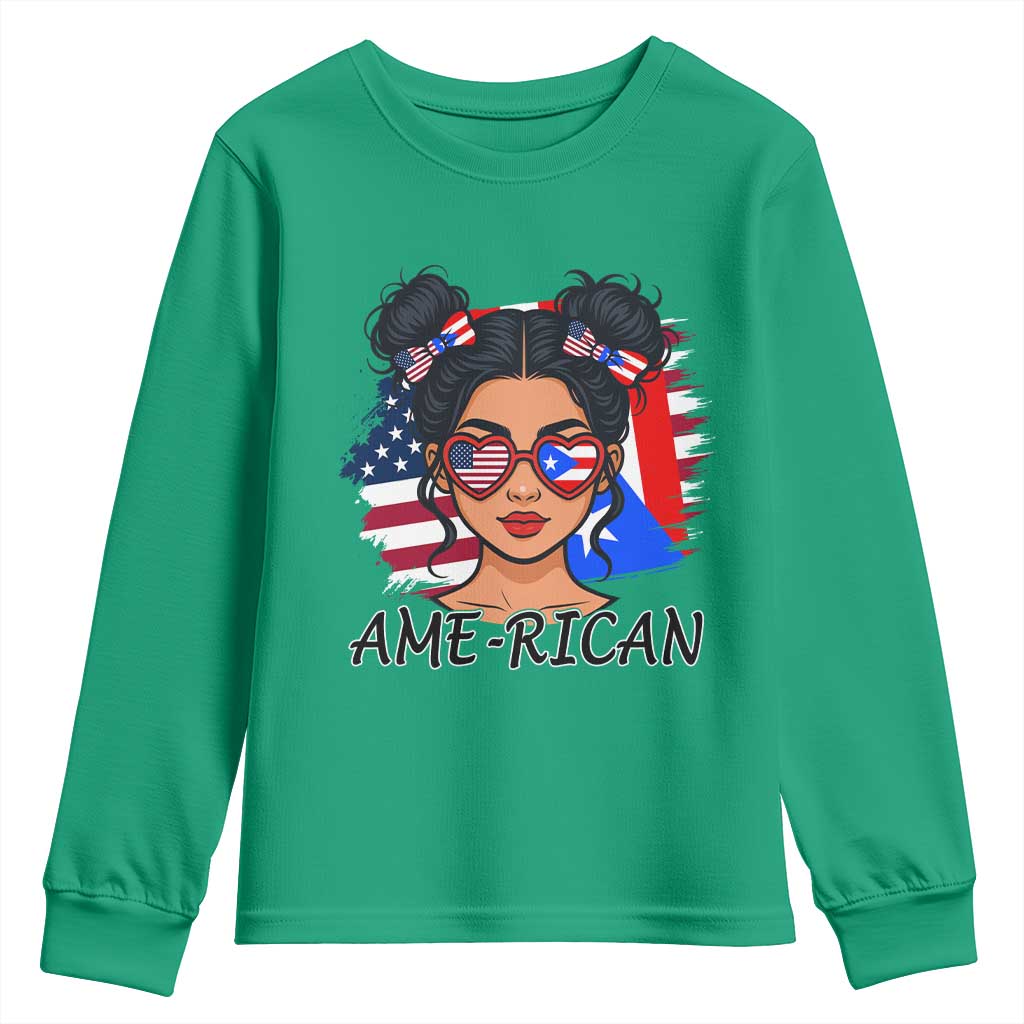Puerto Rican American Girl Youth Sweatshirt AME-RICAN Boricua Pride