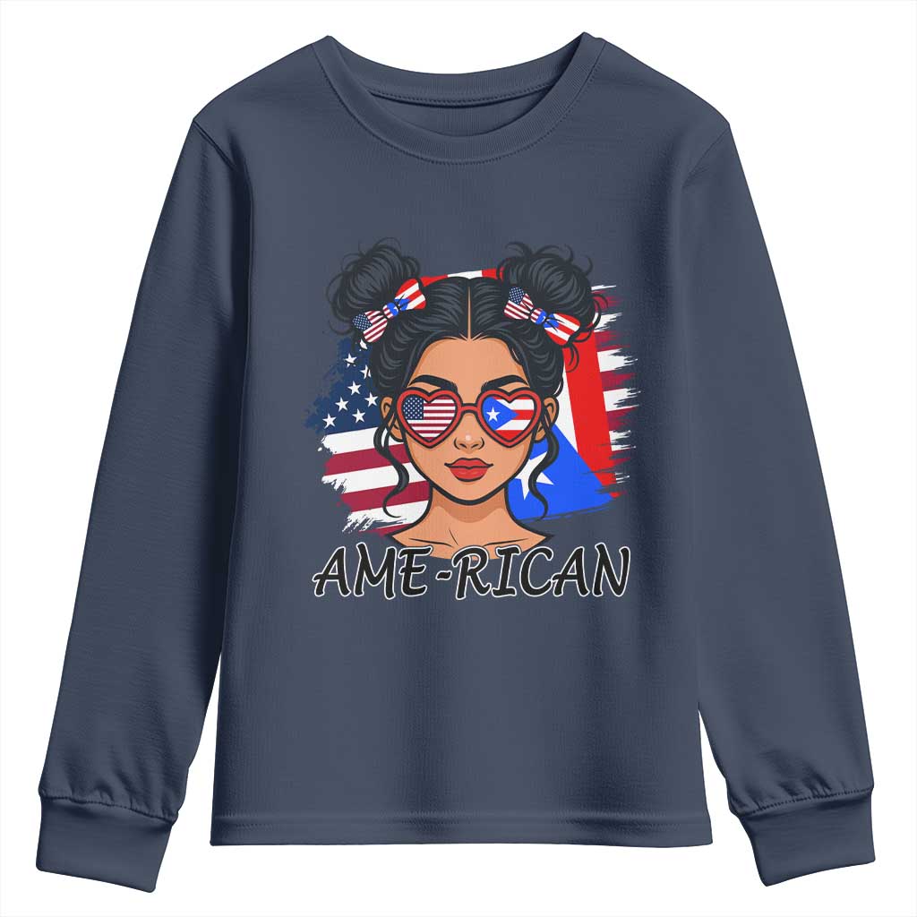 Puerto Rican American Girl Youth Sweatshirt AME-RICAN Boricua Pride