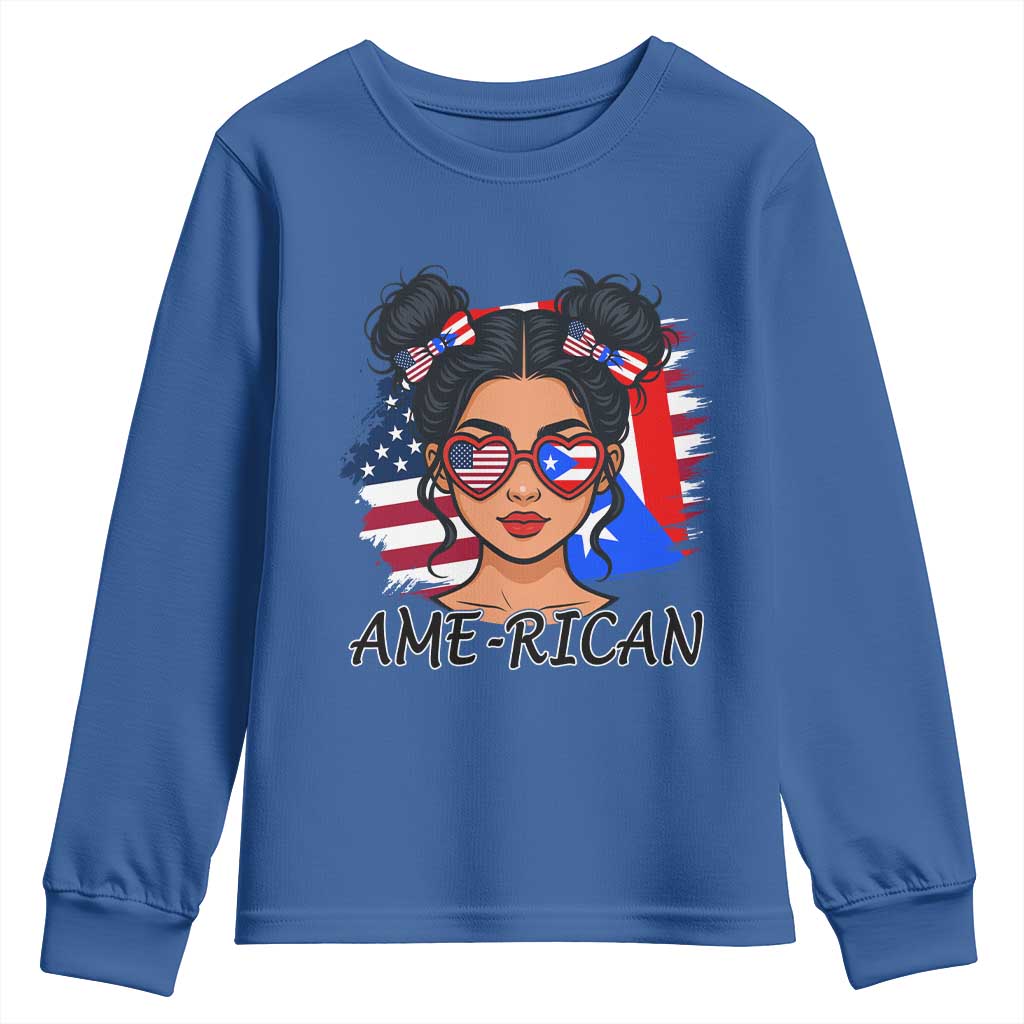 Puerto Rican American Girl Youth Sweatshirt AME-RICAN Boricua Pride