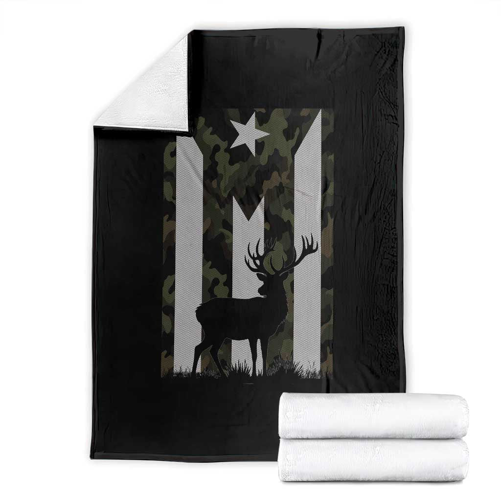 Deer Hunting Camo Puerto Rican Flag Throw Blanket Boricua Hunters