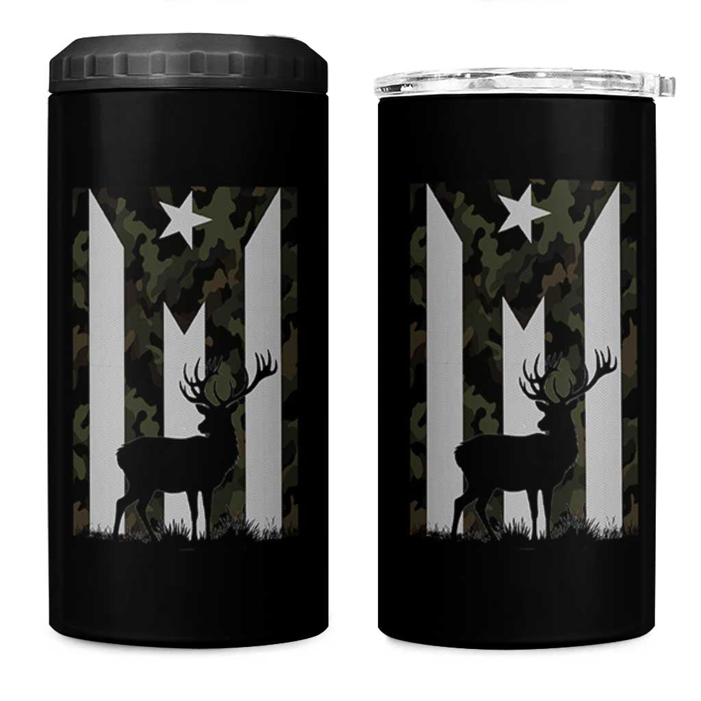 Deer Hunting Camo Puerto Rican Flag 4 in 1 Can Cooler Tumbler Boricua Hunters