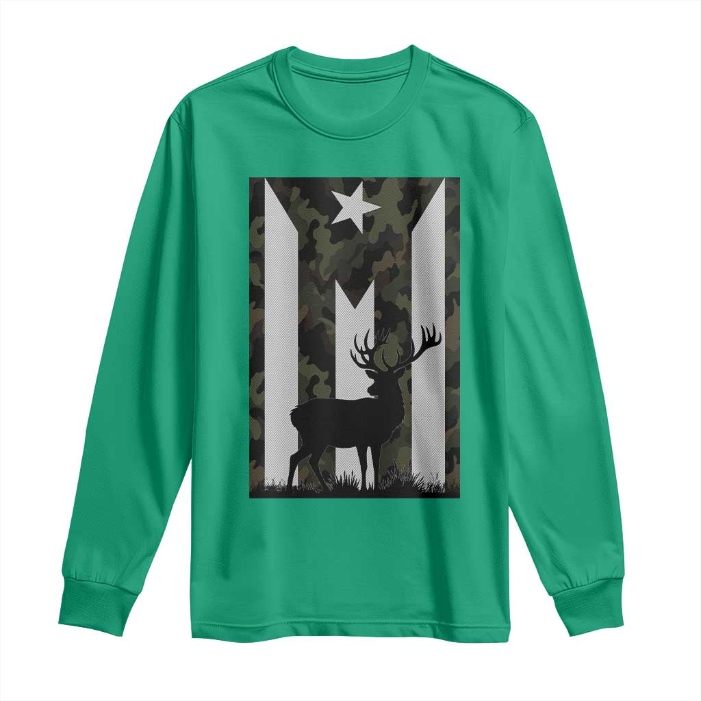 Deer Hunting Camo Puerto Rican Flag Long Sleeve Shirt Boricua Hunters