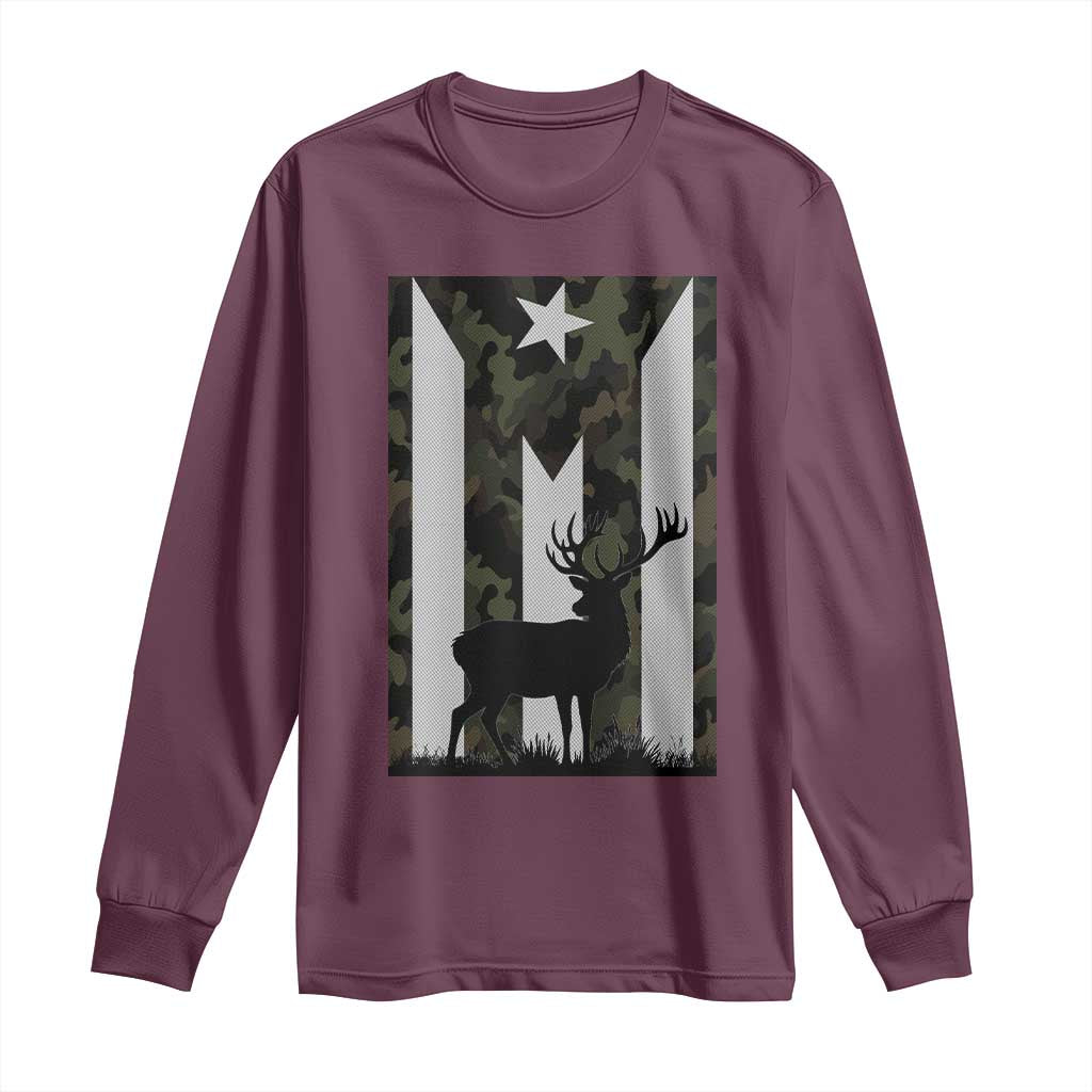 Deer Hunting Camo Puerto Rican Flag Long Sleeve Shirt Boricua Hunters