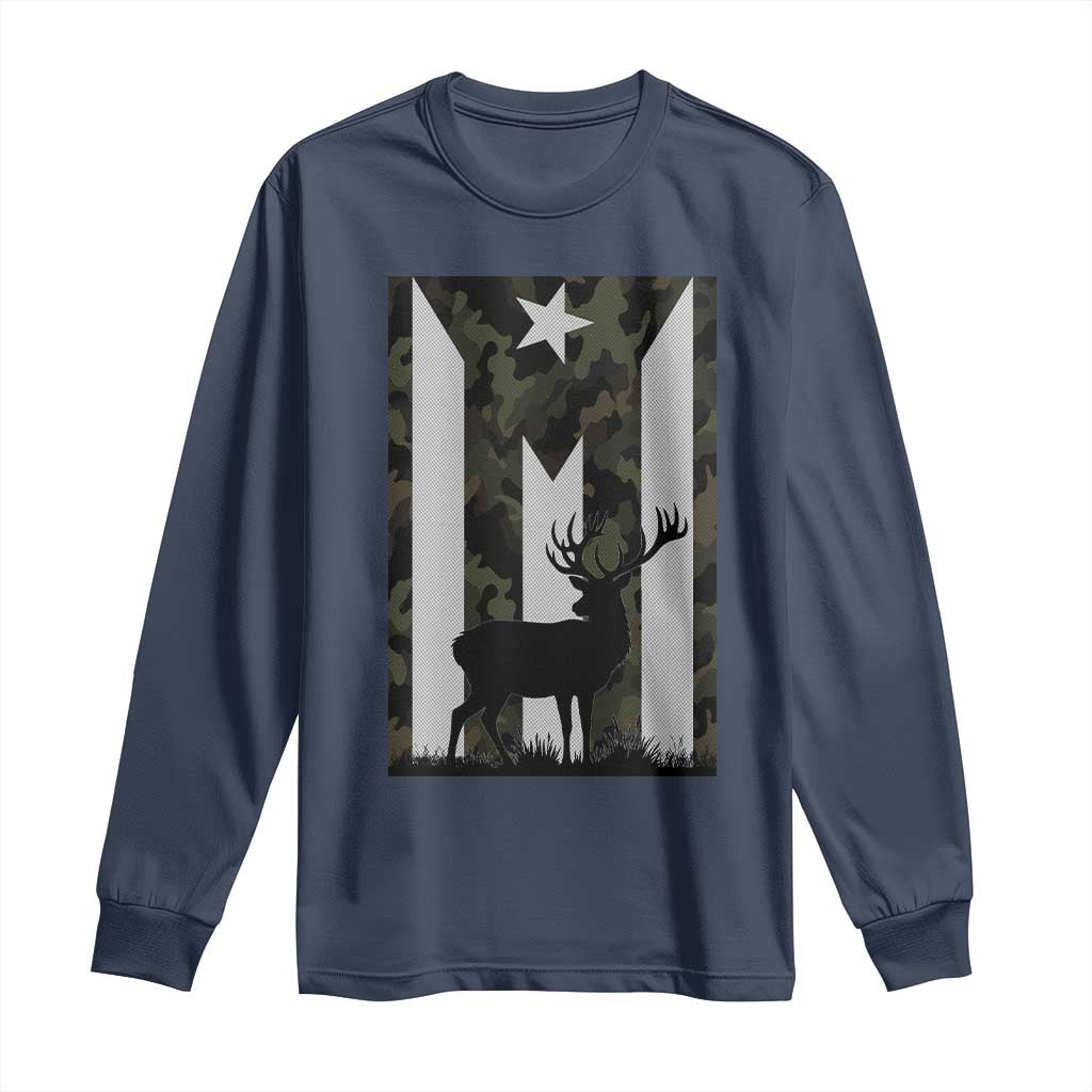 Deer Hunting Camo Puerto Rican Flag Long Sleeve Shirt Boricua Hunters