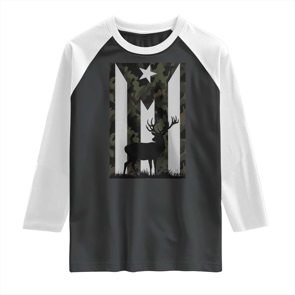 Deer Hunting Camo Puerto Rican Flag Raglan Shirt Boricua Hunters