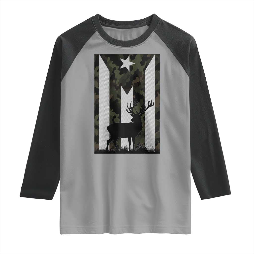 Deer Hunting Camo Puerto Rican Flag Raglan Shirt Boricua Hunters