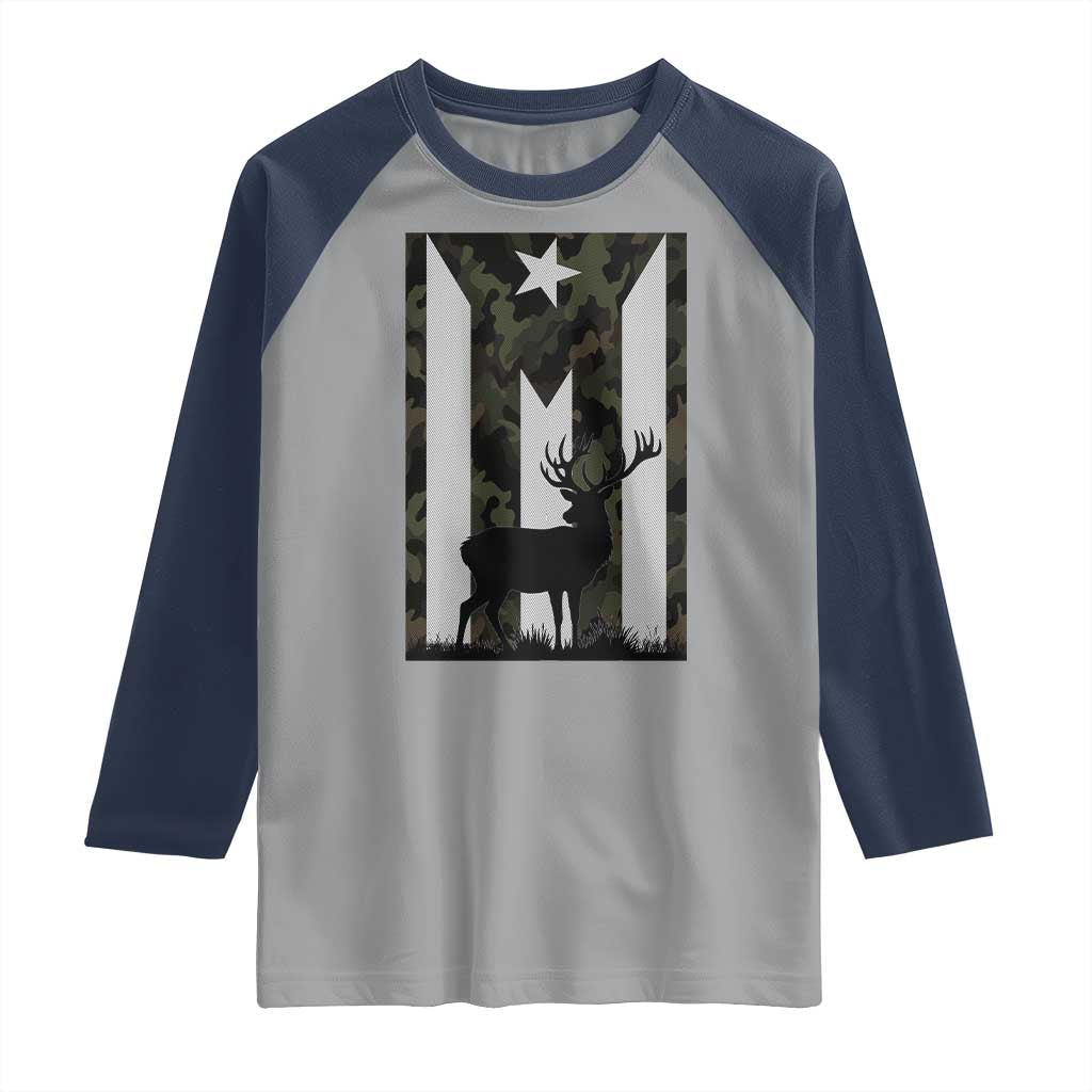 Deer Hunting Camo Puerto Rican Flag Raglan Shirt Boricua Hunters