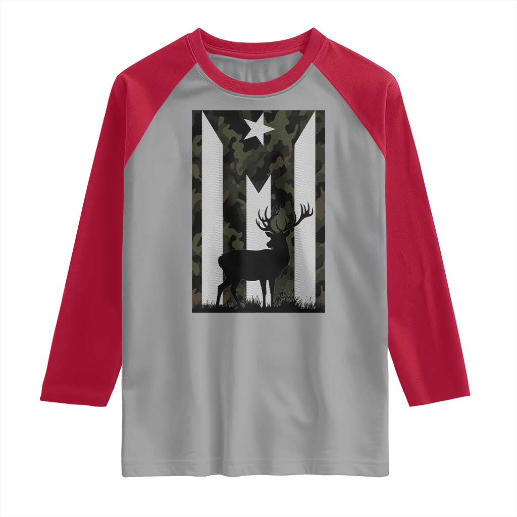 Deer Hunting Camo Puerto Rican Flag Raglan Shirt Boricua Hunters