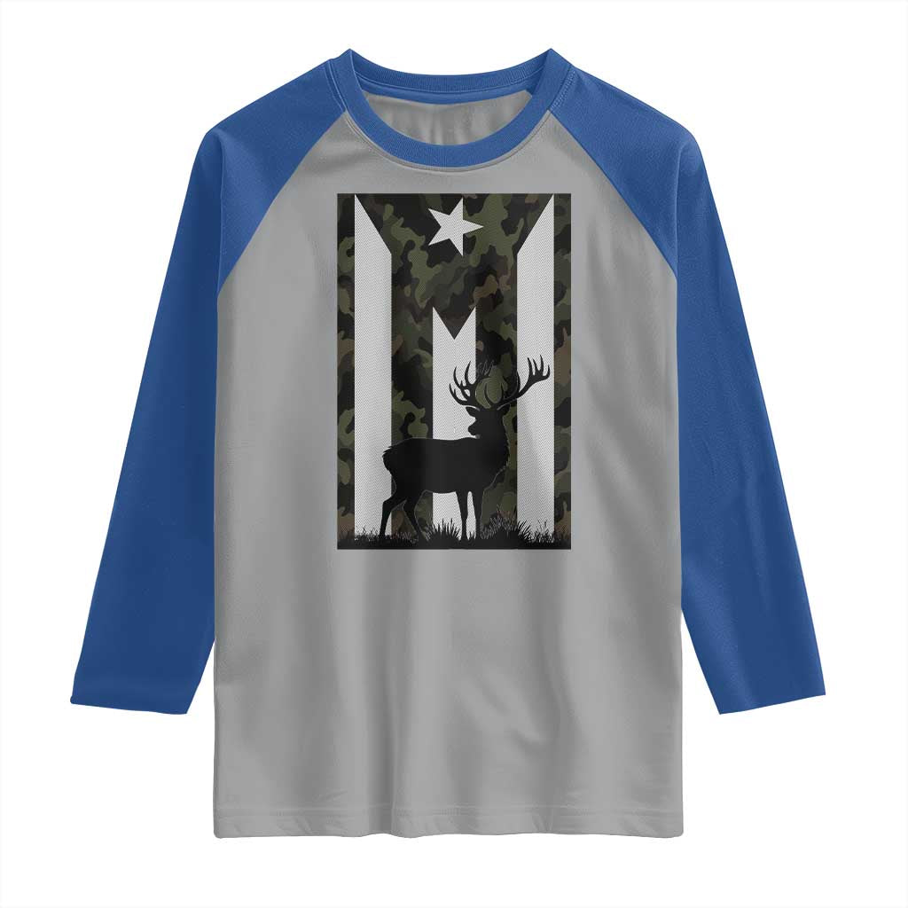 Deer Hunting Camo Puerto Rican Flag Raglan Shirt Boricua Hunters