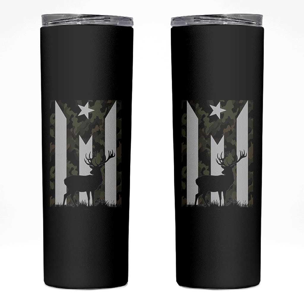 Deer Hunting Camo Puerto Rican Flag Skinny Tumbler Boricua Hunters