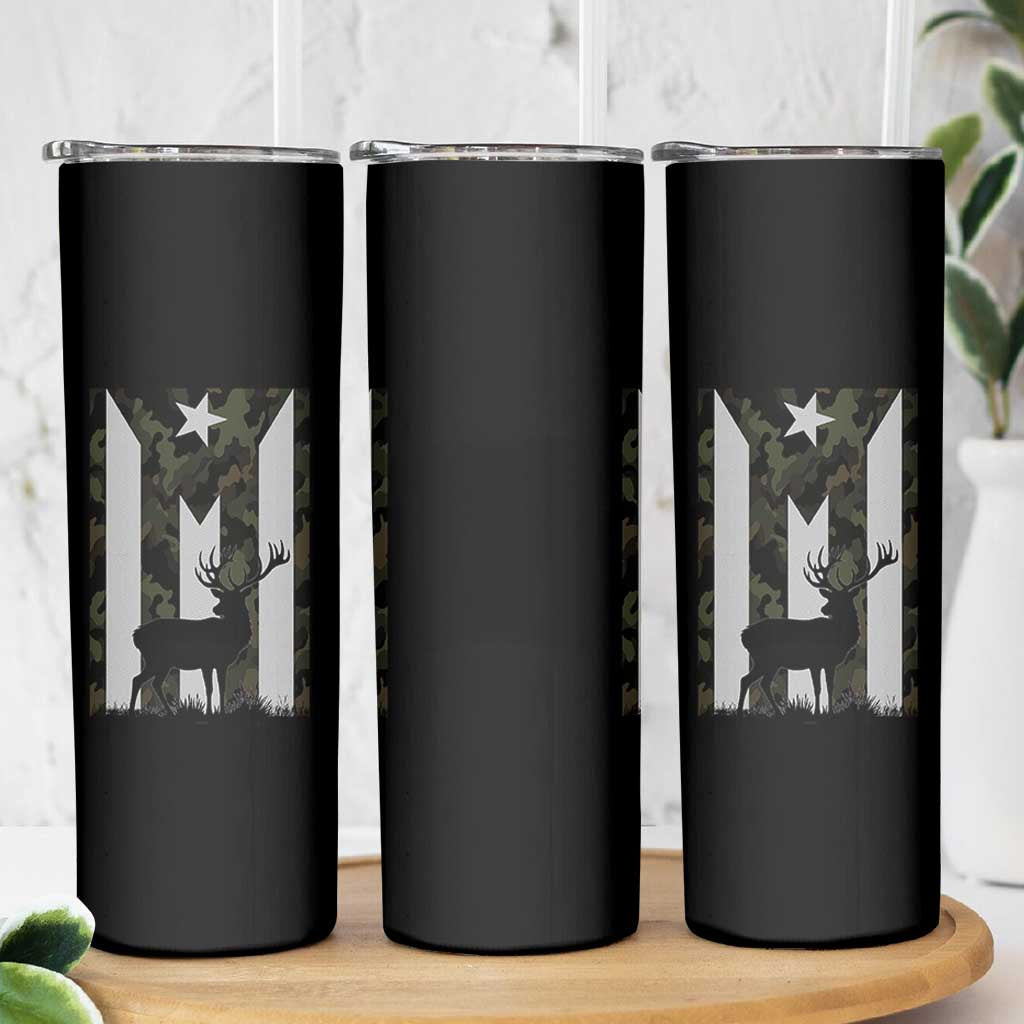 Deer Hunting Camo Puerto Rican Flag Skinny Tumbler Boricua Hunters