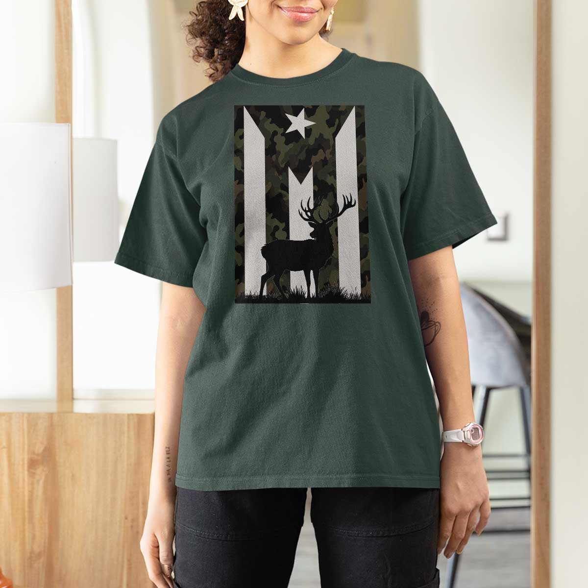 Deer Hunting Camo Puerto Rican Flag T Shirt For Women Boricua Hunters