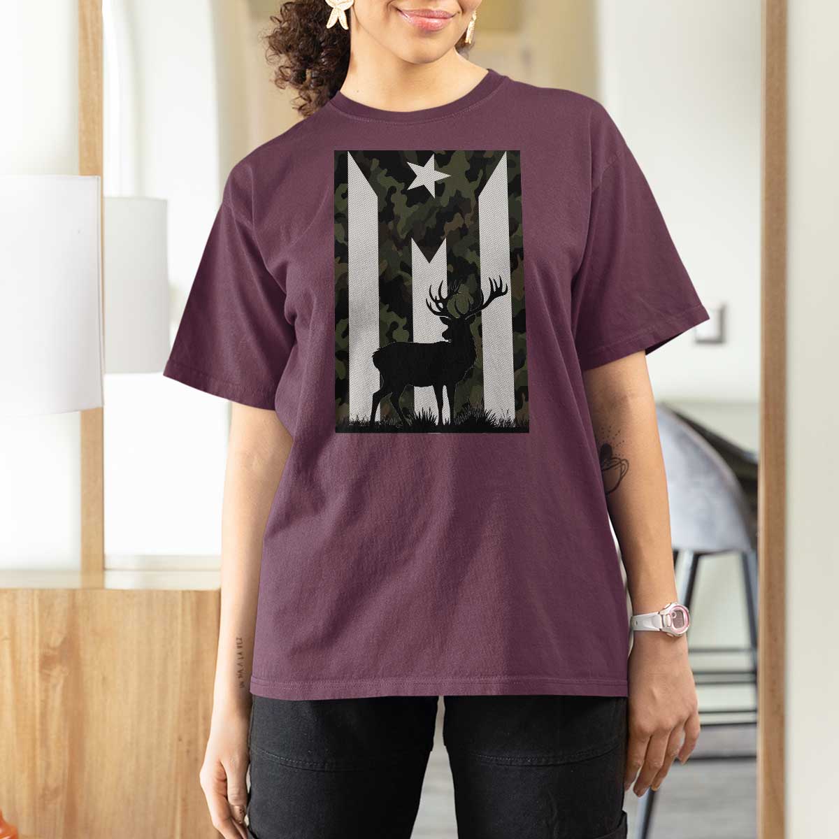 Deer Hunting Camo Puerto Rican Flag T Shirt For Women Boricua Hunters