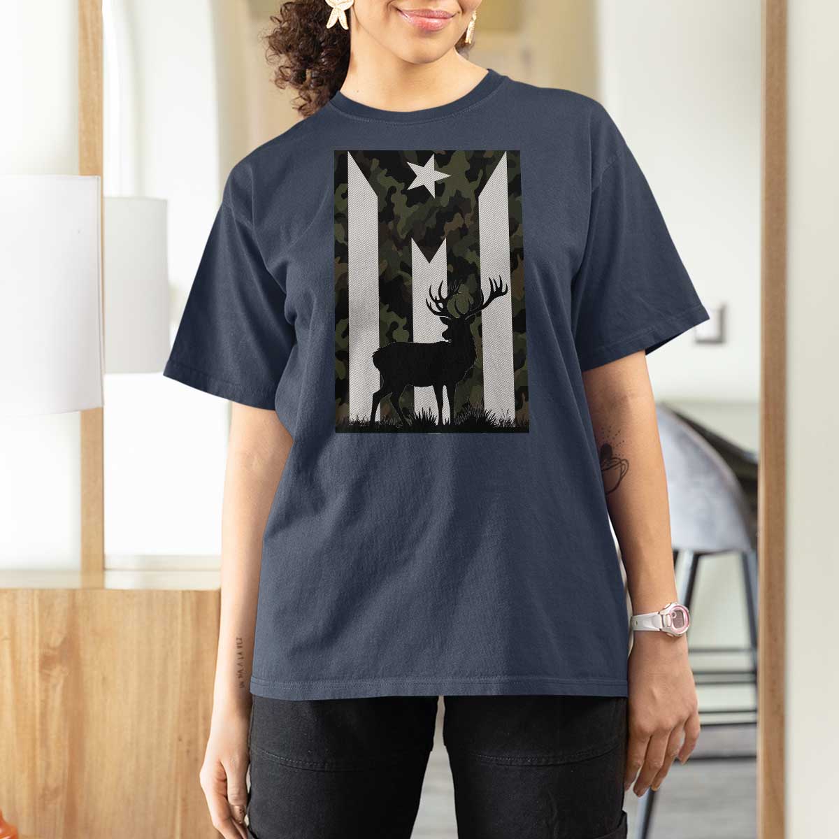 Deer Hunting Camo Puerto Rican Flag T Shirt For Women Boricua Hunters
