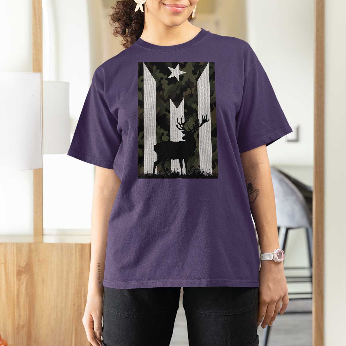 Deer Hunting Camo Puerto Rican Flag T Shirt For Women Boricua Hunters