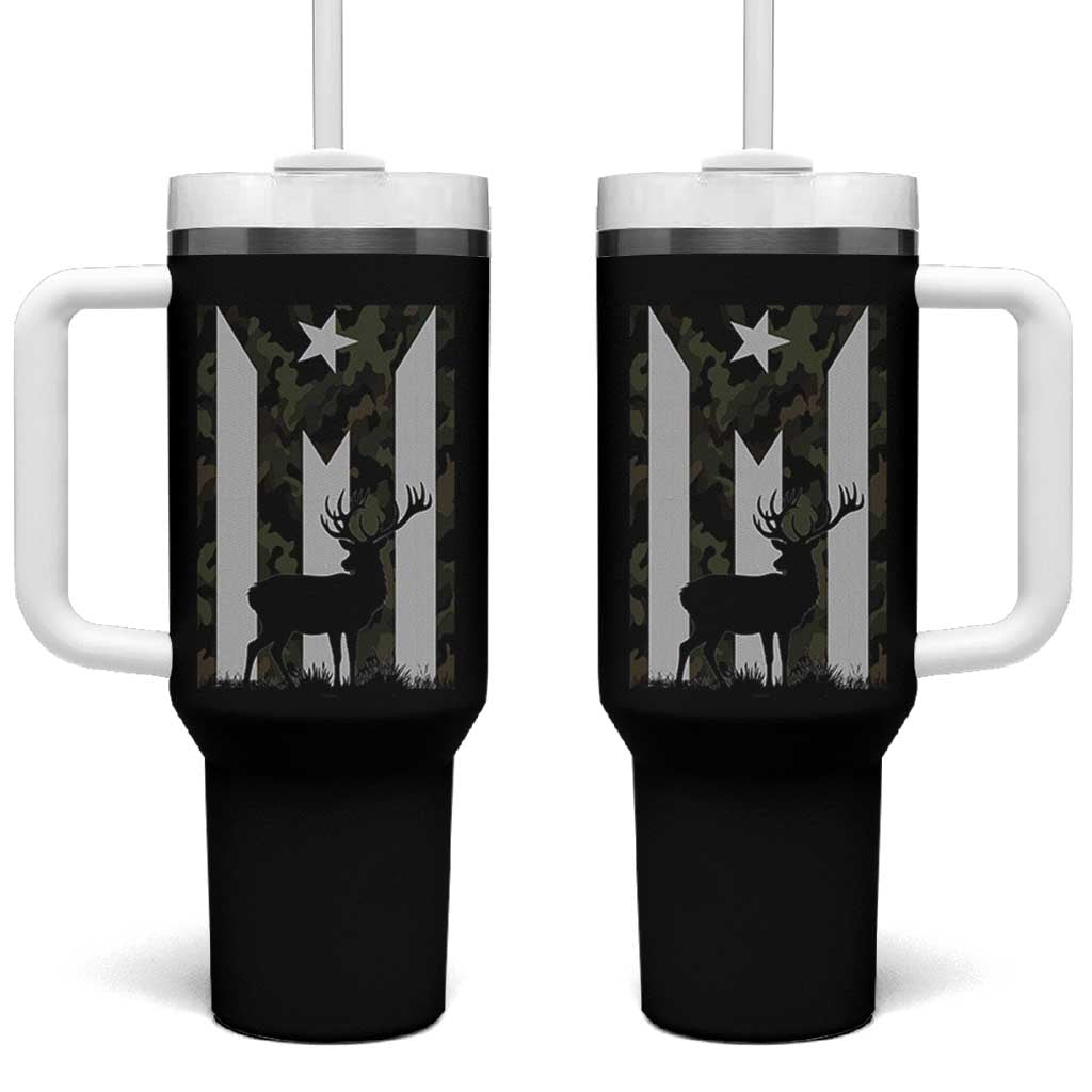 Deer Hunting Camo Puerto Rican Flag Tumbler With Handle Boricua Hunters