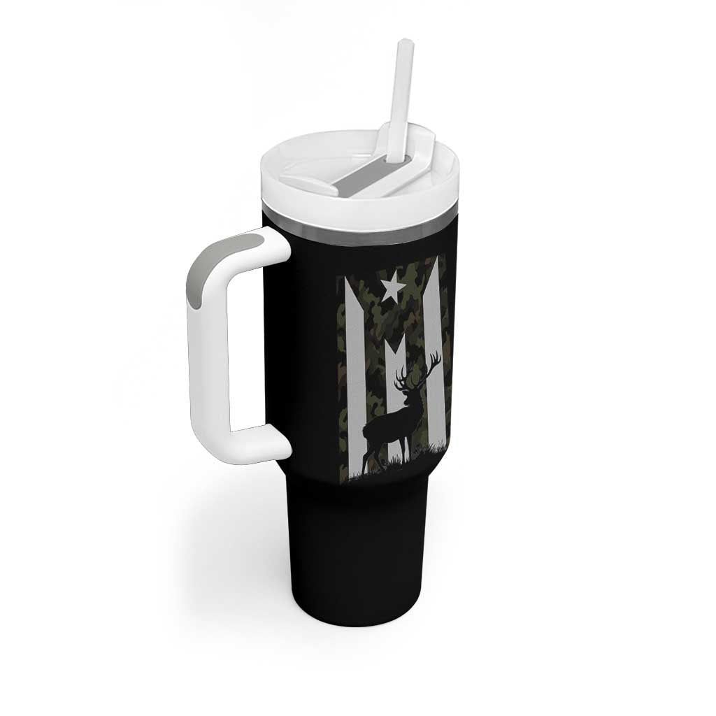 Deer Hunting Camo Puerto Rican Flag Tumbler With Handle Boricua Hunters