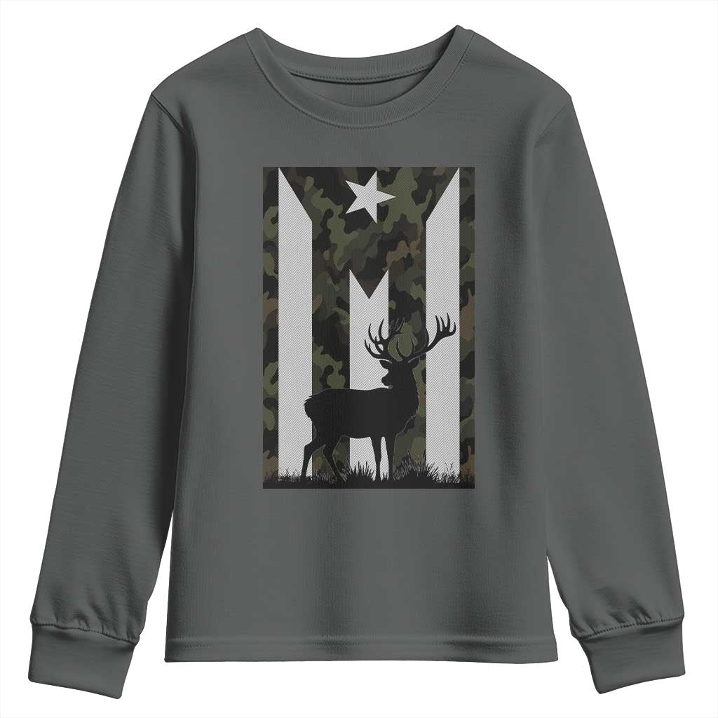 Deer Hunting Camo Puerto Rican Flag Youth Sweatshirt Boricua Hunters