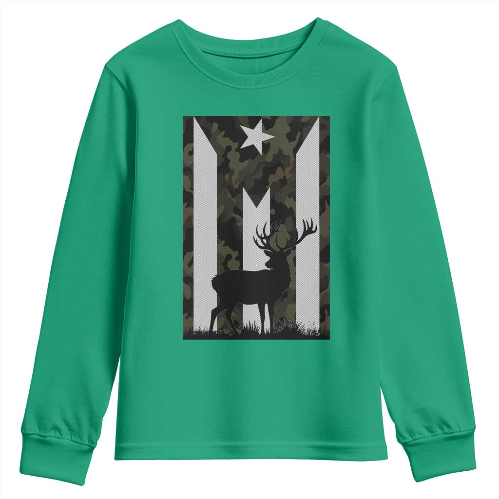 Deer Hunting Camo Puerto Rican Flag Youth Sweatshirt Boricua Hunters
