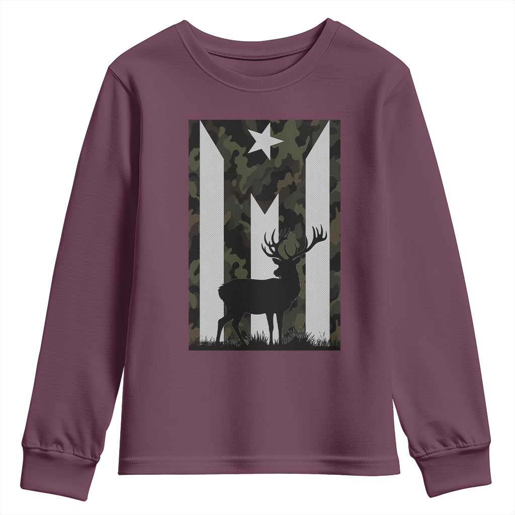 Deer Hunting Camo Puerto Rican Flag Youth Sweatshirt Boricua Hunters