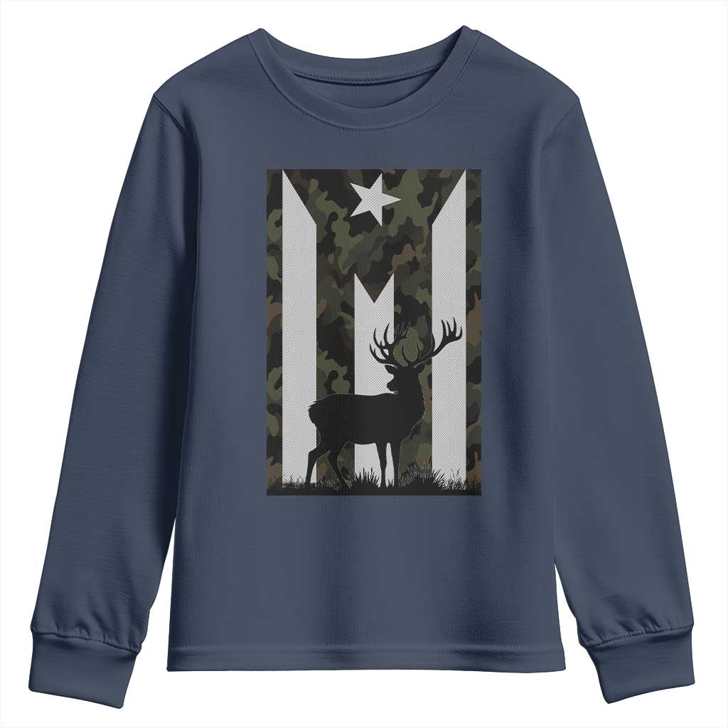 Deer Hunting Camo Puerto Rican Flag Youth Sweatshirt Boricua Hunters