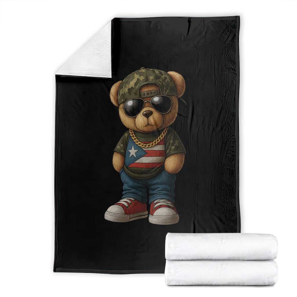 Camo Teddy Bear Puerto Rico Flag Throw Blanket Camouflage Rican Boricua - Wonder Print Shop