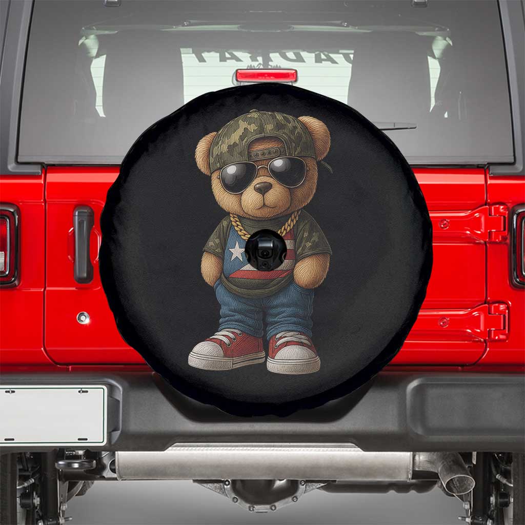 Camo Teddy Bear Puerto Rico Flag Spare Tire Cover Camouflage Rican Boricua - Wonder Print Shop