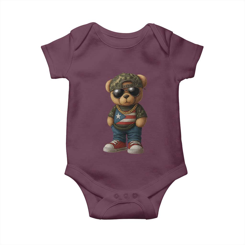 Camo Teddy Bear Puerto Rico Flag Baby Onesie Camouflage Rican Boricua - Wonder Print Shop