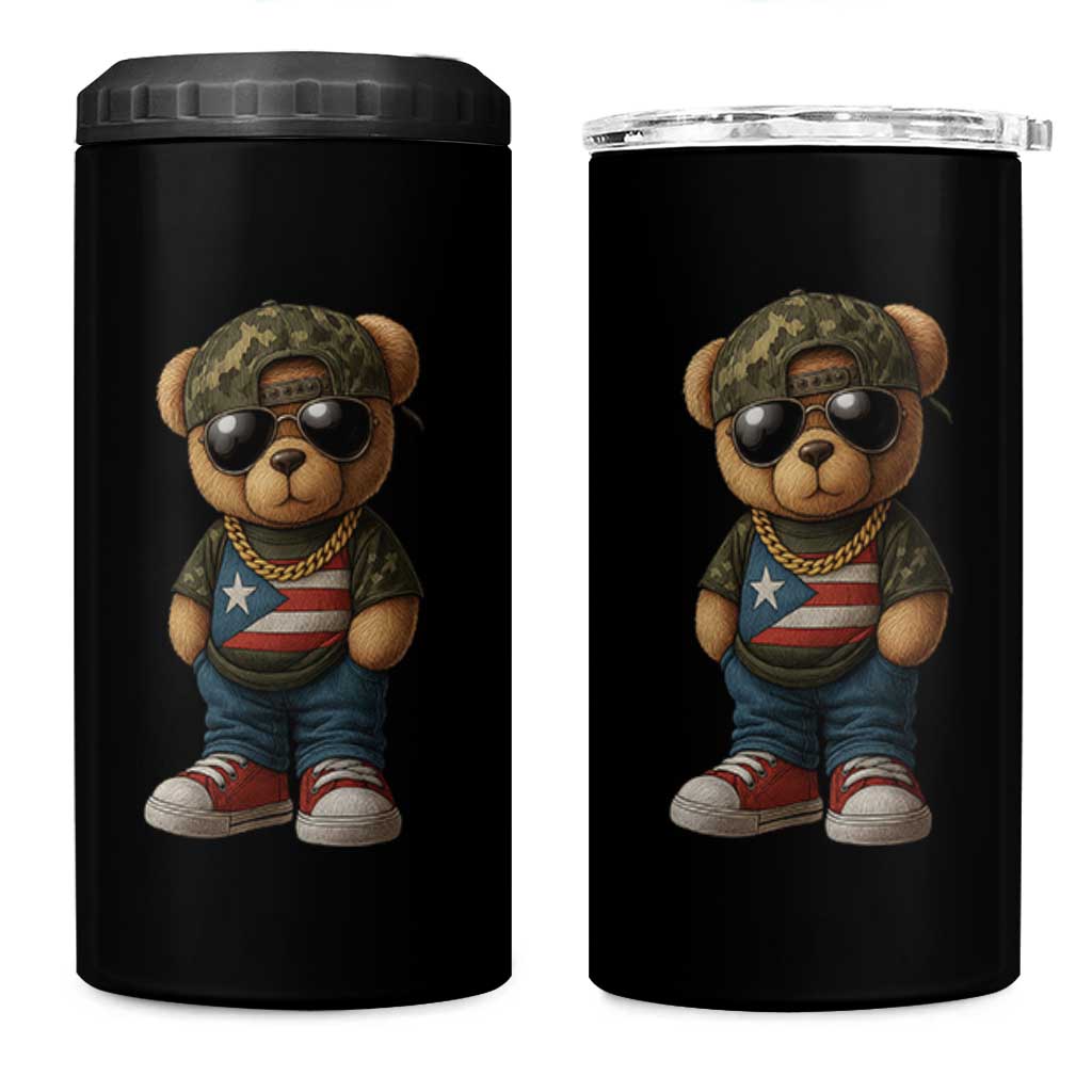 Camo Teddy Bear Puerto Rico Flag 4 in 1 Can Cooler Tumbler Camouflage Rican Boricua - Wonder Print Shop