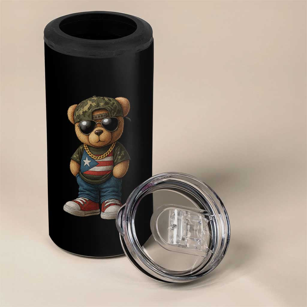 Camo Teddy Bear Puerto Rico Flag 4 in 1 Can Cooler Tumbler Camouflage Rican Boricua - Wonder Print Shop