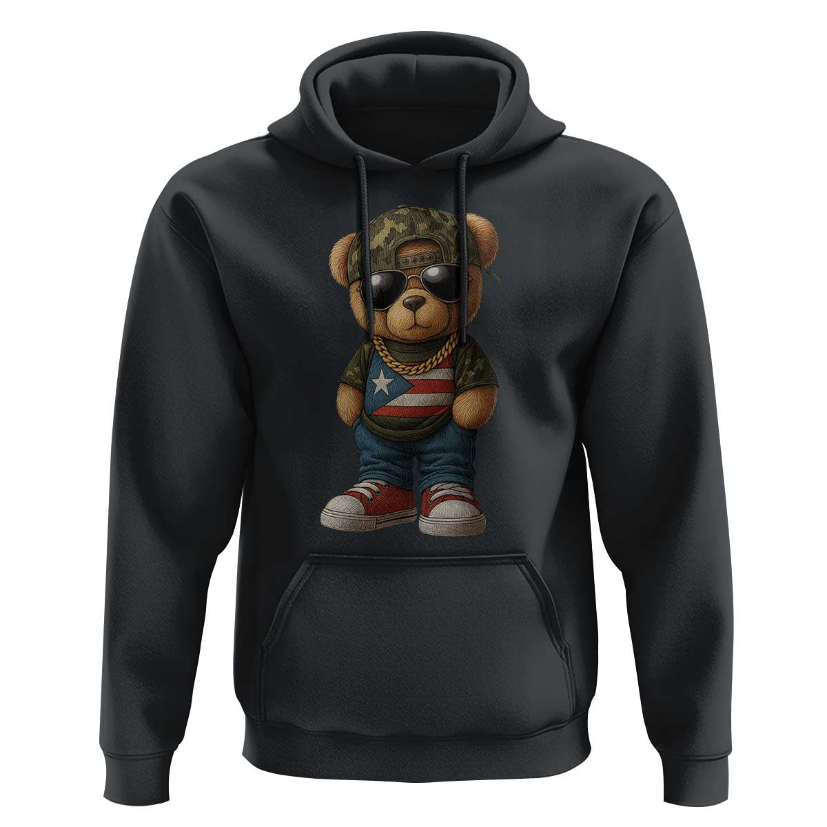 Camo Teddy Bear Puerto Rico Flag Hoodie Camouflage Rican Boricua - Wonder Print Shop