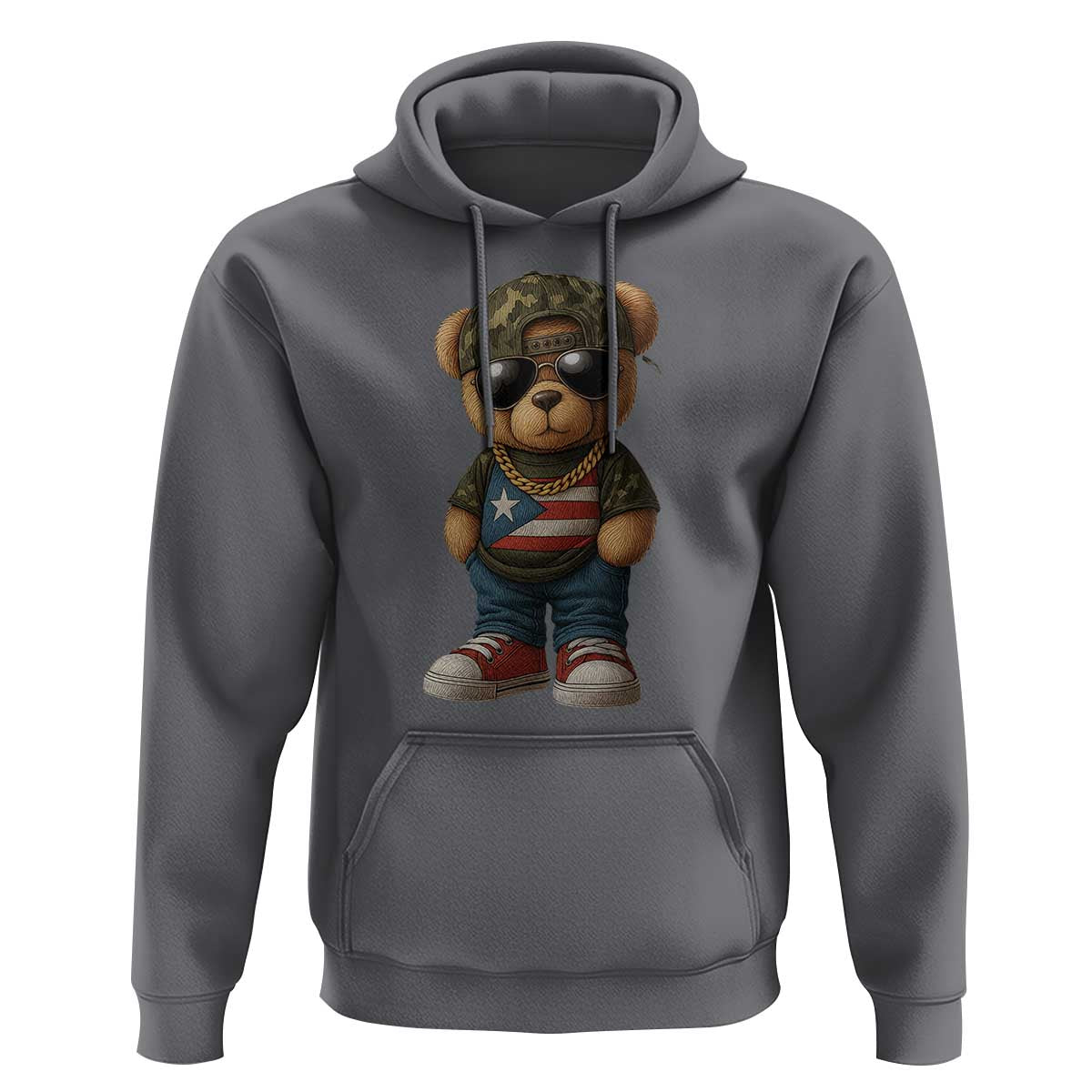 Camo Teddy Bear Puerto Rico Flag Hoodie Camouflage Rican Boricua - Wonder Print Shop