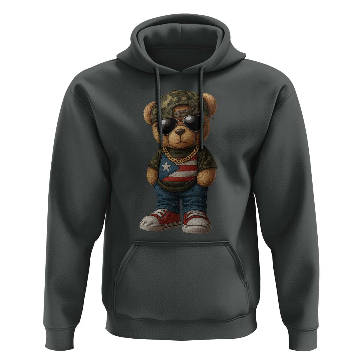 Camo Teddy Bear Puerto Rico Flag Hoodie Camouflage Rican Boricua - Wonder Print Shop