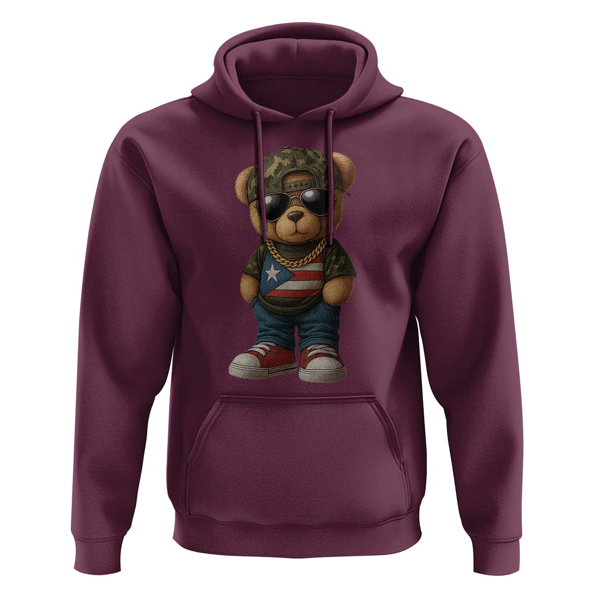 Camo Teddy Bear Puerto Rico Flag Hoodie Camouflage Rican Boricua - Wonder Print Shop
