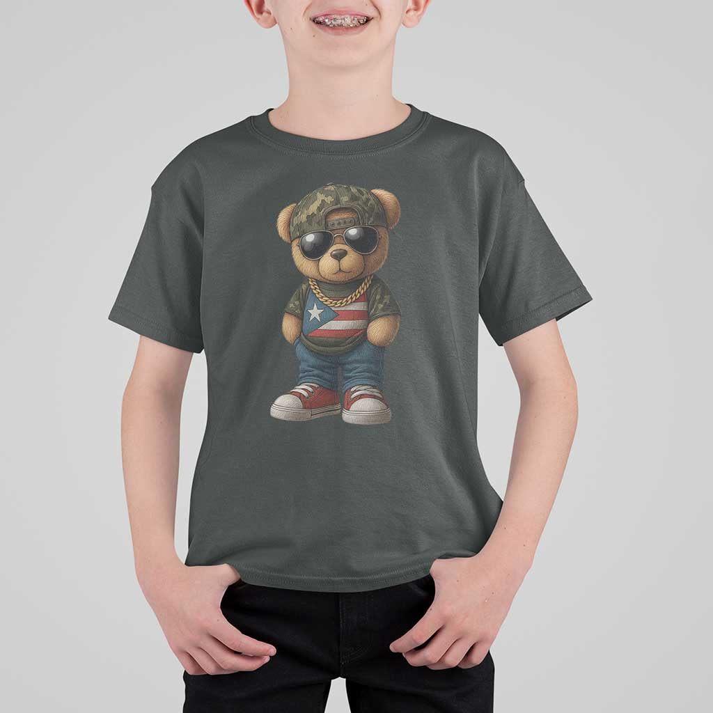 Camo Teddy Bear Puerto Rico Flag T Shirt For Kid Camouflage Rican Boricua - Wonder Print Shop