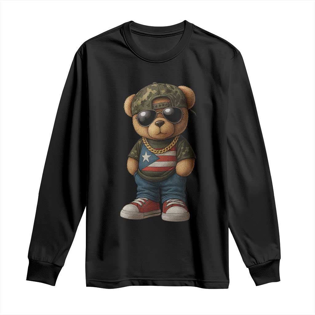 Camo Teddy Bear Puerto Rico Flag Long Sleeve Shirt Camouflage Rican Boricua - Wonder Print Shop