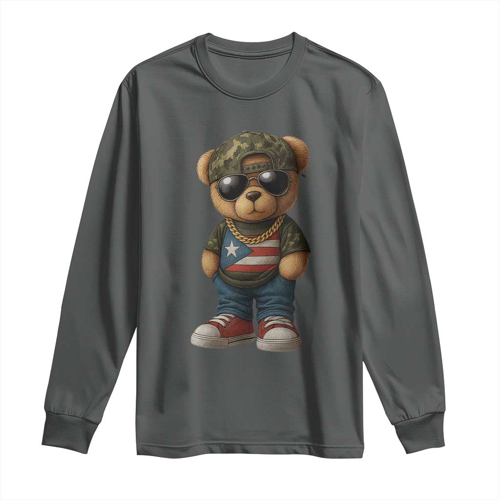 Camo Teddy Bear Puerto Rico Flag Long Sleeve Shirt Camouflage Rican Boricua - Wonder Print Shop