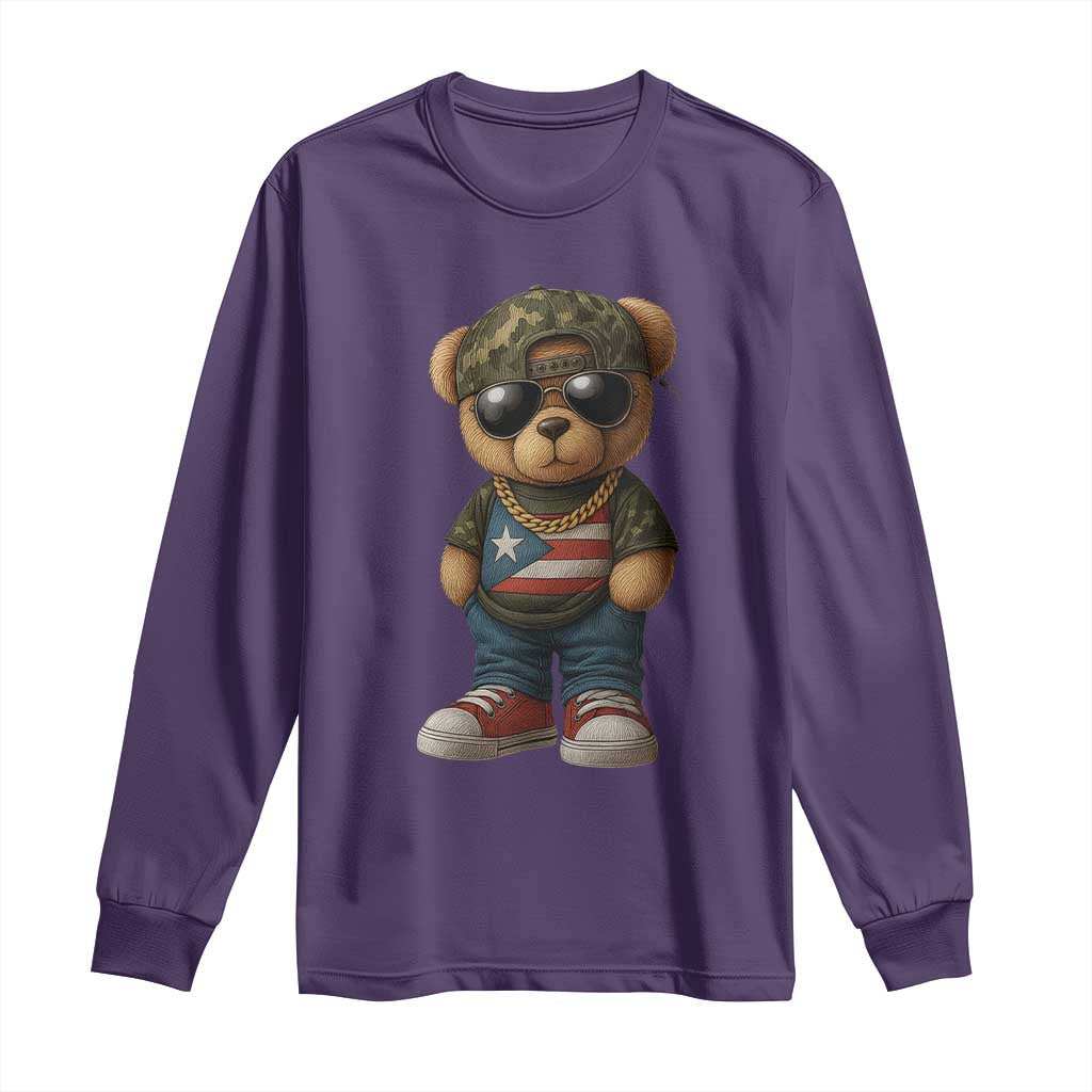 Camo Teddy Bear Puerto Rico Flag Long Sleeve Shirt Camouflage Rican Boricua - Wonder Print Shop
