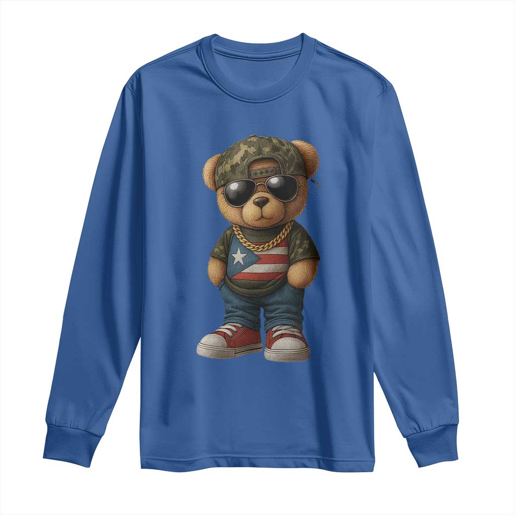 Camo Teddy Bear Puerto Rico Flag Long Sleeve Shirt Camouflage Rican Boricua - Wonder Print Shop