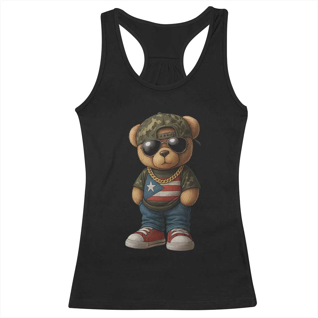 Camo Teddy Bear Puerto Rico Flag Racerback Tank Top Camouflage Rican Boricua - Wonder Print Shop