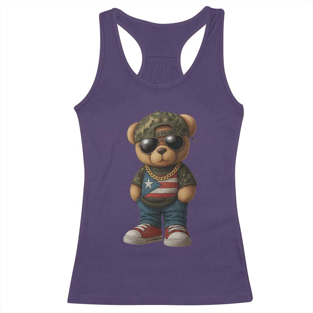 Camo Teddy Bear Puerto Rico Flag Racerback Tank Top Camouflage Rican Boricua - Wonder Print Shop