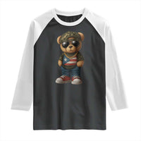 Camo Teddy Bear Puerto Rico Flag Raglan Shirt Camouflage Rican Boricua - Wonder Print Shop