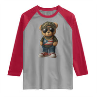 Camo Teddy Bear Puerto Rico Flag Raglan Shirt Camouflage Rican Boricua - Wonder Print Shop