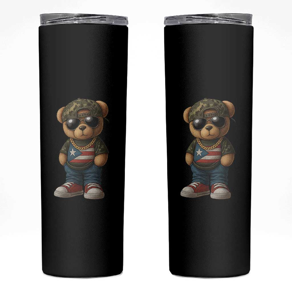 Camo Teddy Bear Puerto Rico Flag Skinny Tumbler Camouflage Rican Boricua - Wonder Print Shop