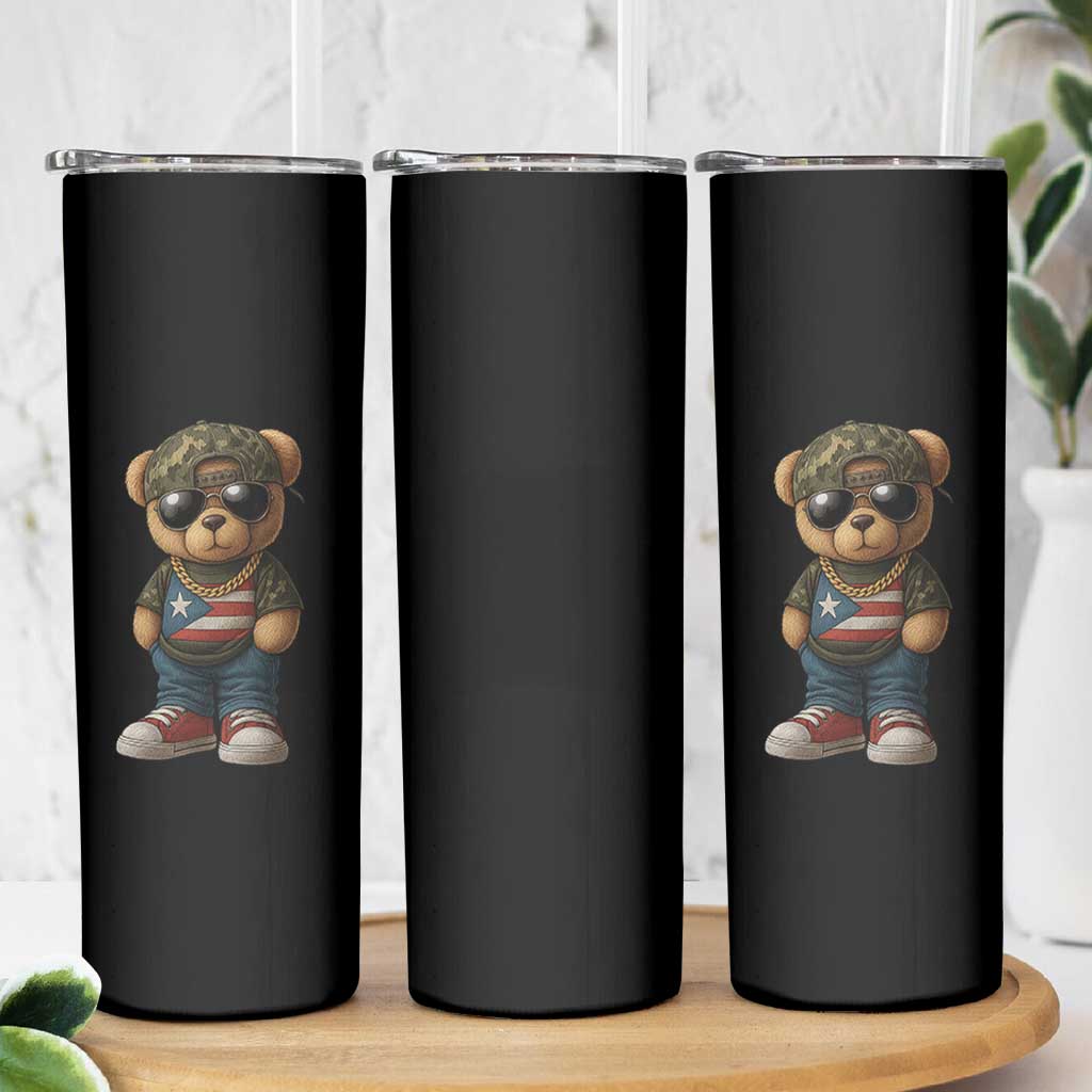 Camo Teddy Bear Puerto Rico Flag Skinny Tumbler Camouflage Rican Boricua - Wonder Print Shop